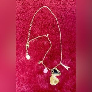 Gold Heart Locket Necklace with Pink Charm